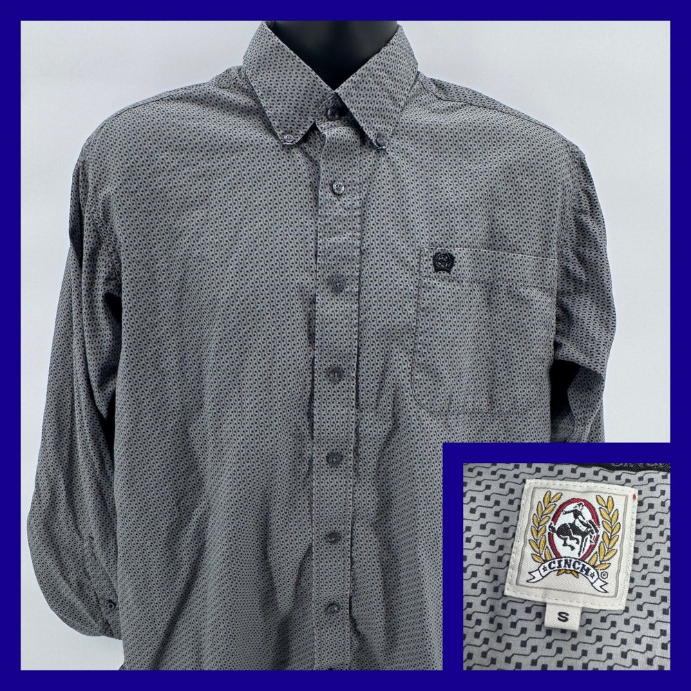 Cinch Mens Small Button Down Long Sleeve‎ Geometric Print Casual Shirt